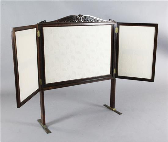 A William IV rosewood triptych fire screen, W.3ft H.3ft 10in.